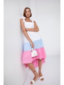 Asymmetric light blue and pink dress FG648